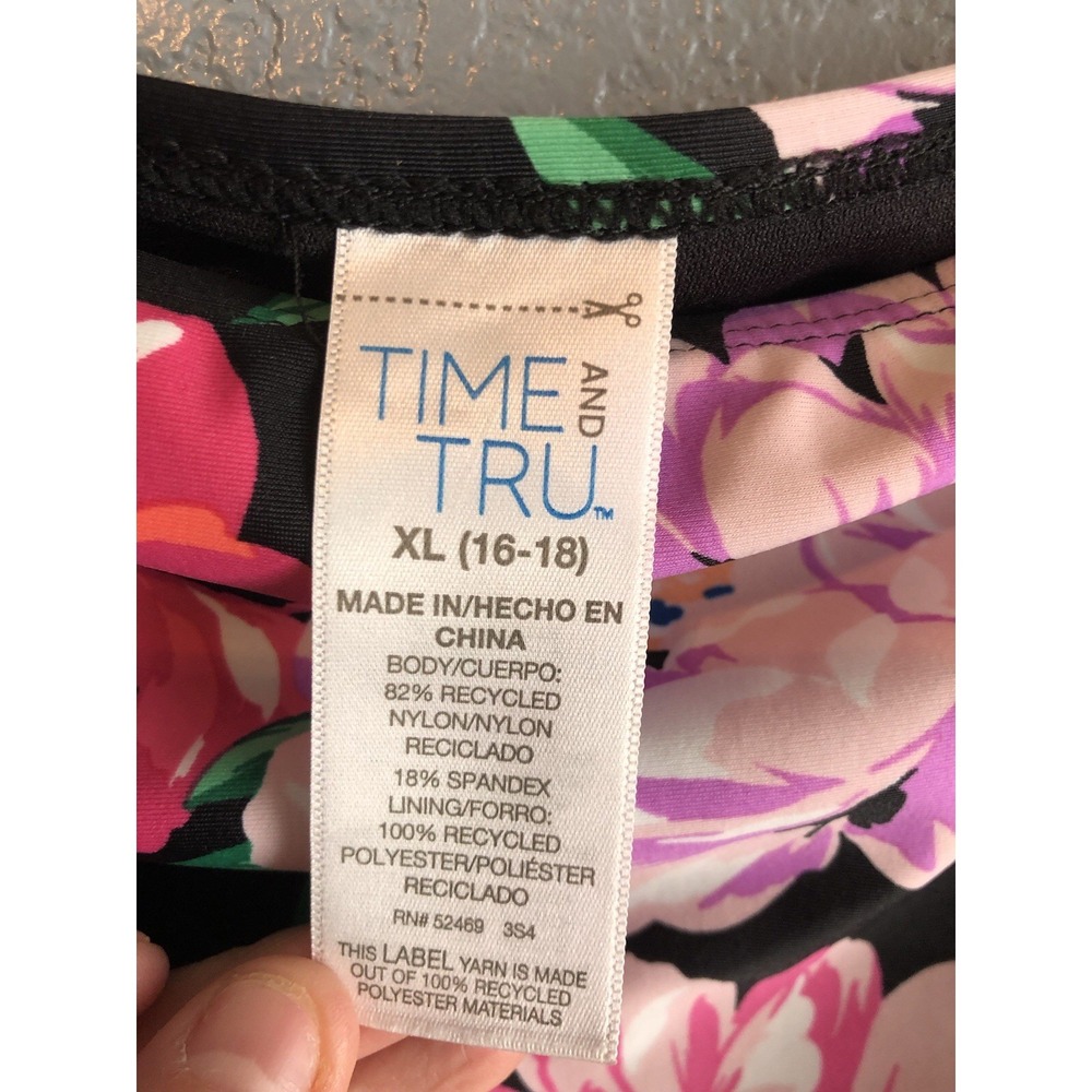 Time & Tru Fashion Swim Bottom XL Garden Bloom Black Floral High‎ Leg/Waist - Picture 6 of 8